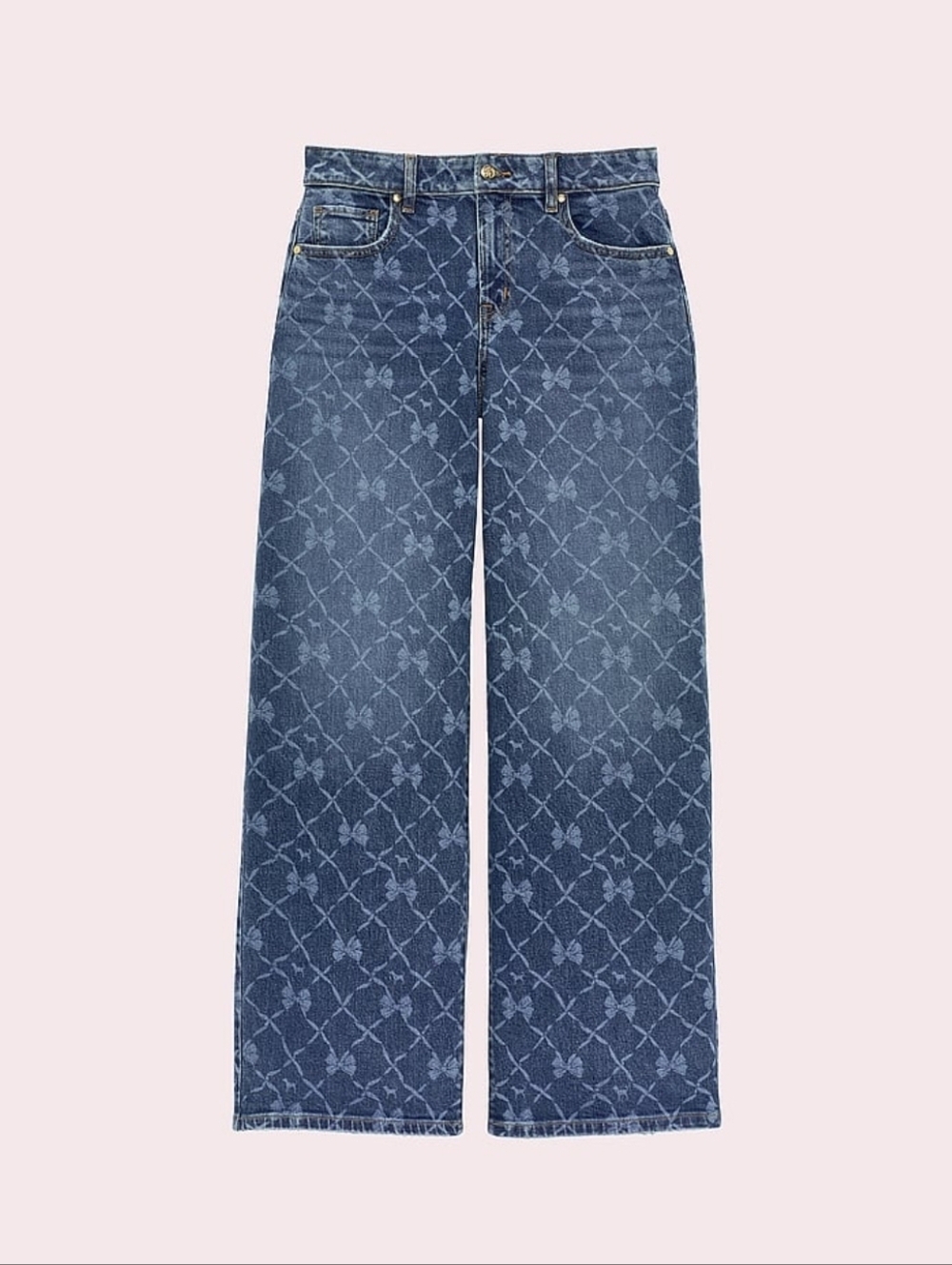 NWT VS Pink x LoveShackFancy Bow Print Wide Leg Jeans Size 10
